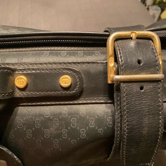 GUCCI VINTAGE 1980s Monogram Pattern 30” Suitcases Navy Leather/Coated Canvass - Picture 16 of 16